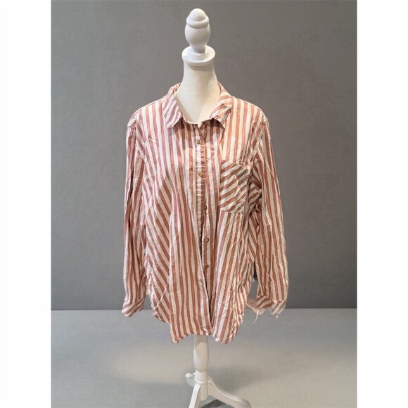 Natural Reflections Tops - Natural Reflections Button-Up Shirt Womens 2XL Pink & White Striped Top